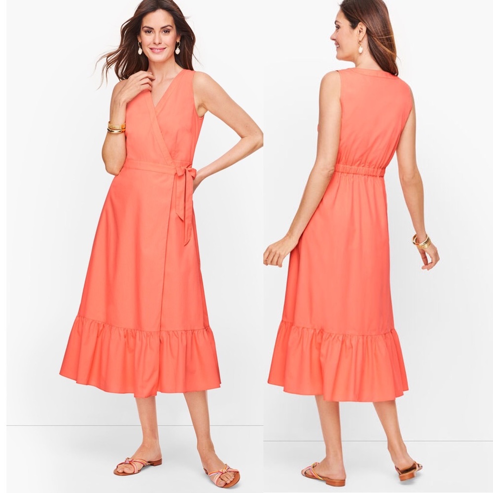 NWT TALBOTS V-NECK POPLIN WRAP Midi DRESS